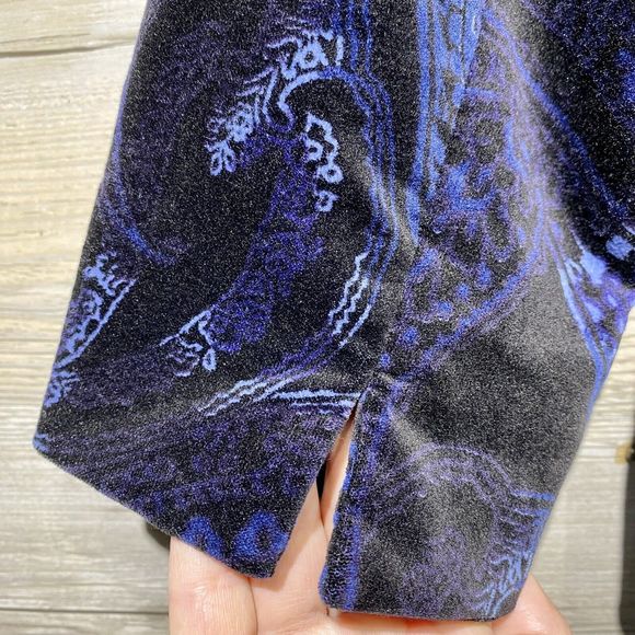 Chicos Velvet Jacket Women’s L (2) Paisley Floral Open Front Blazer Blue Purple - Picture 5 of 11